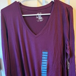 HUE Women’s Long Sleeve V-Neck Top – Super Soft Hi-Lo Hem